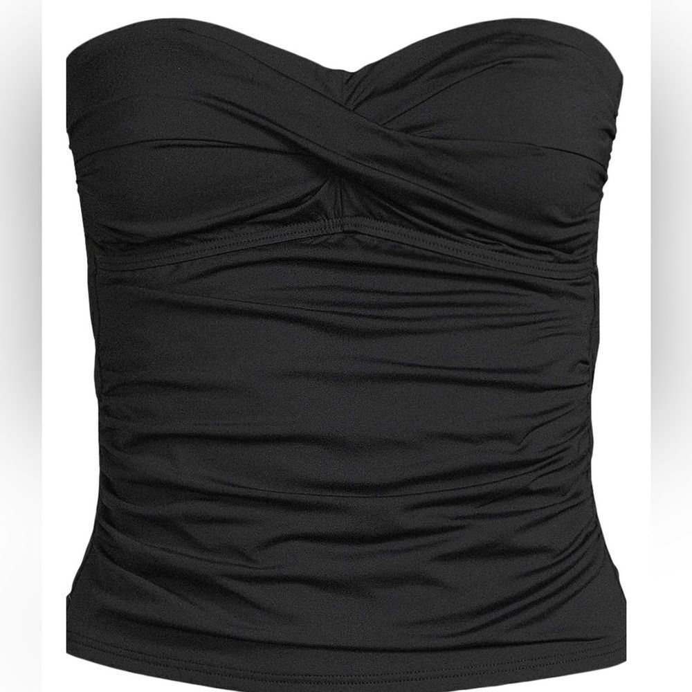 Land's End Tankini Top Bandeau soft cup removable straps modern length Black 8